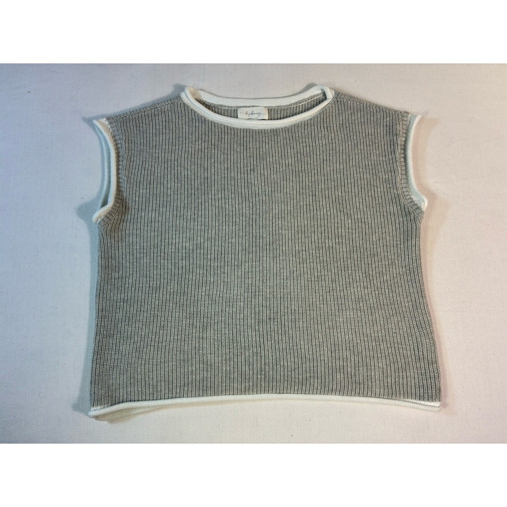 In‎ February Women's Ribbed Knit Sweater Vest Grey White Trim Size Large